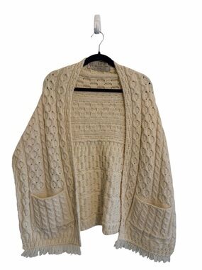 Aran Sweater Market Wrap Cream Merino Wool Shawl